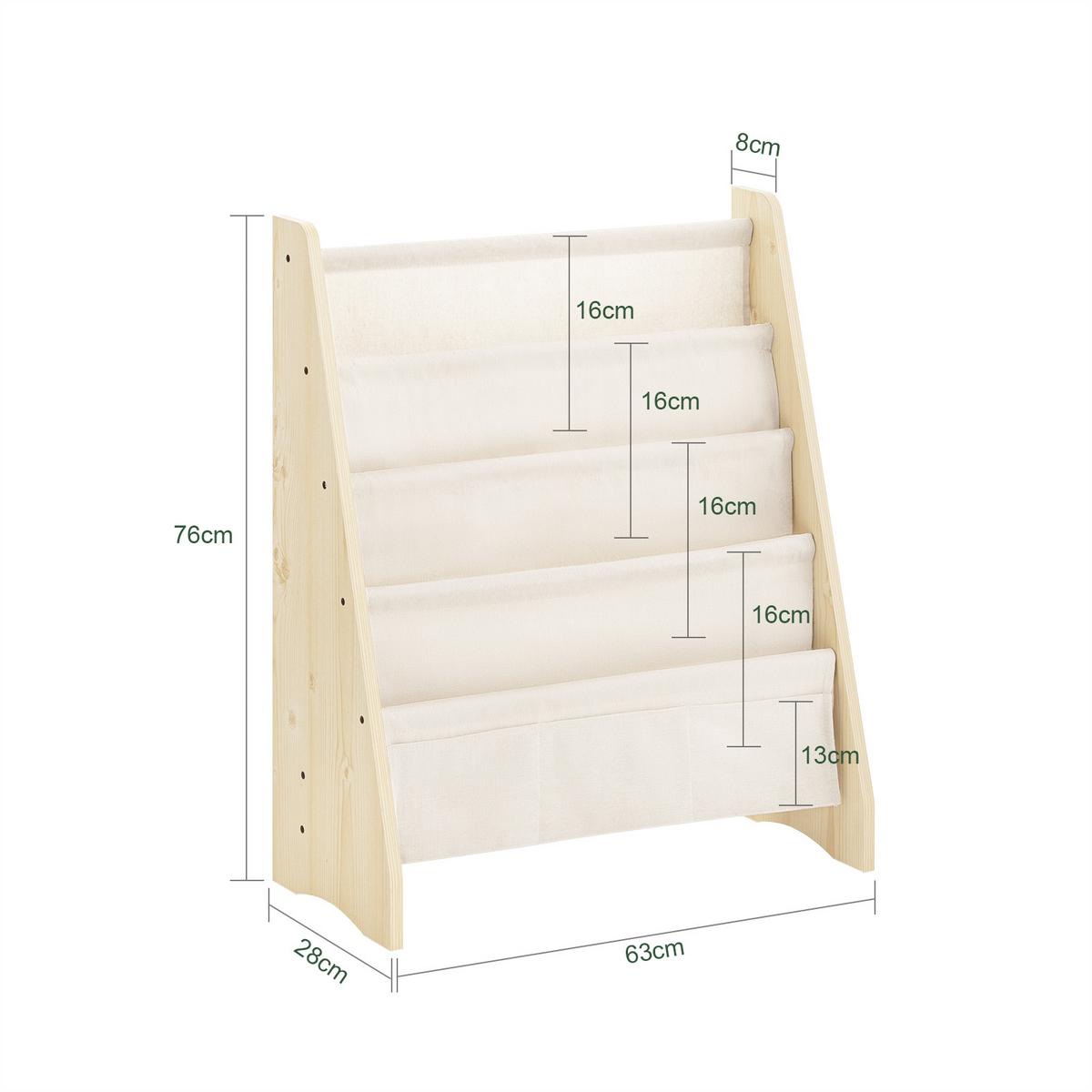 KINDER-BÜCHERREGAL mit 4 Stofffächern, Natur 63x76x28cm - Naturfarben, Holz/Holzwerkstoff (63/76/28cm) - SoBuy