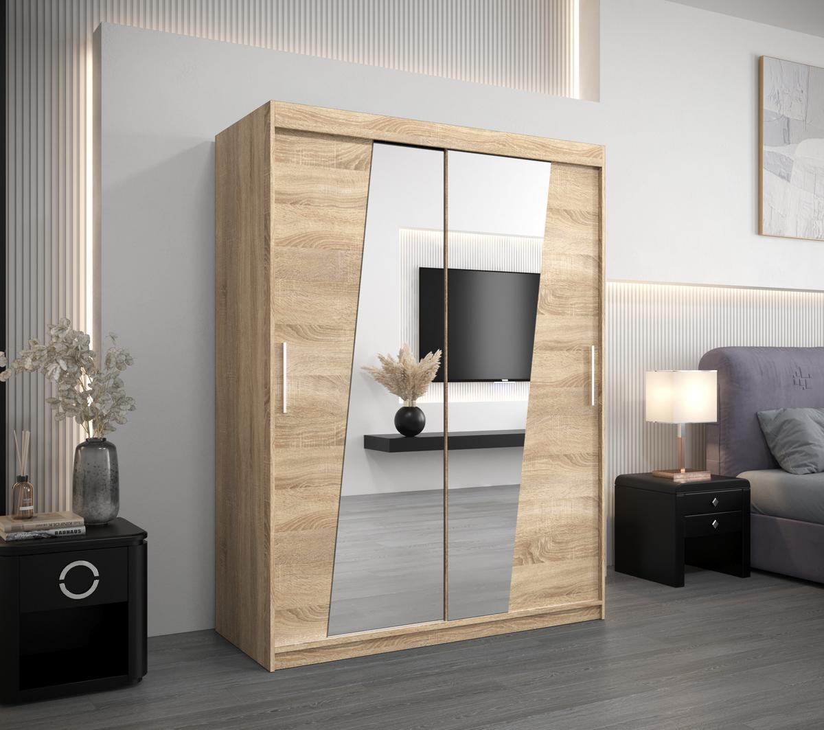SCHWEBETÜRENSCHRANK 200/150/62 2-türig - Silberfarben/Sonoma Eiche, Holz/Kunststoff (150/200/62cm) - MÖBEL KRYSPOL