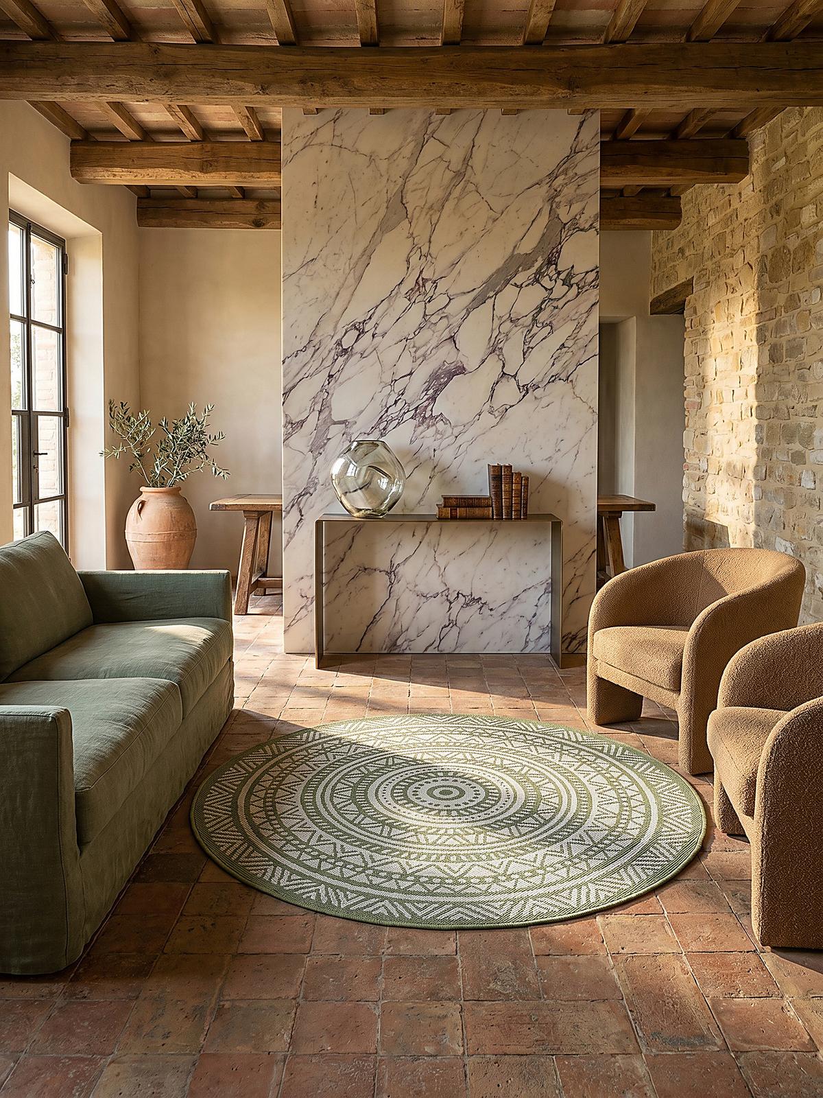 RUNDTEPPICH Orientalisch BORNO Polypropylen Grün 160 x 160 cm - Grün, Textil (160/160cm) - KADIMA DESIGN