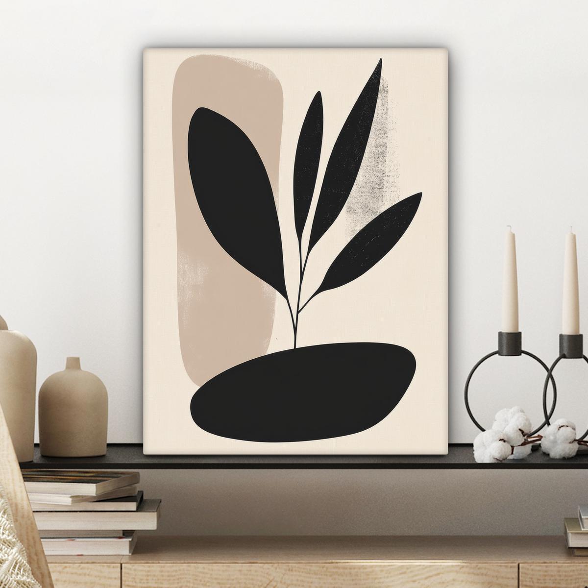 LEINWANDBILD Pflanze - Beige - Japanisch Room Decor 30x40 cm - Schwarz, Textil (30/40cm) - MuchoWow