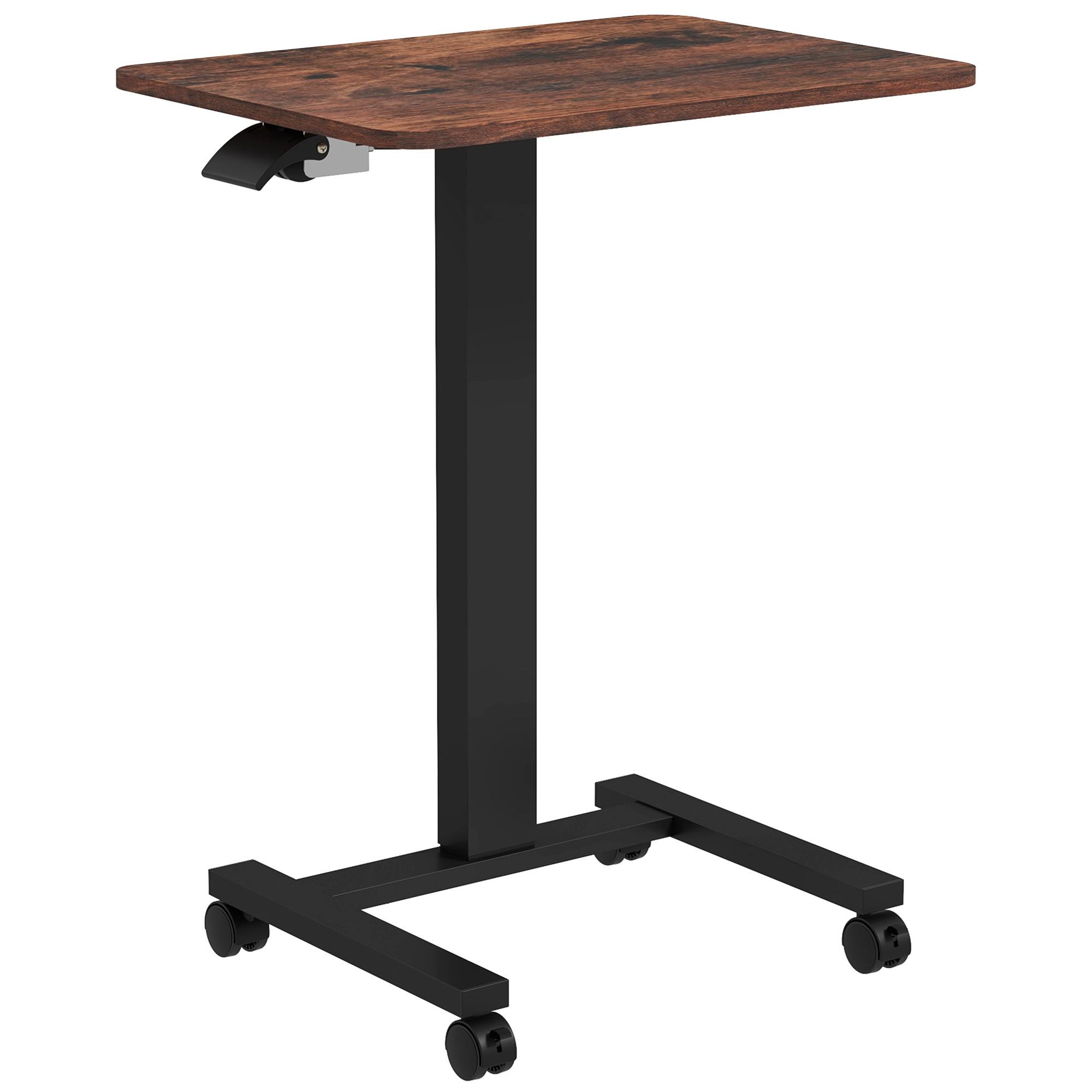 COMPUTERTISCH Höhenverstellbar, Laptoptisch mit Rollen, Steh-Sitz Schreibtisch - Braun, Kunststoff (65/48/108cm) - Vinsetto