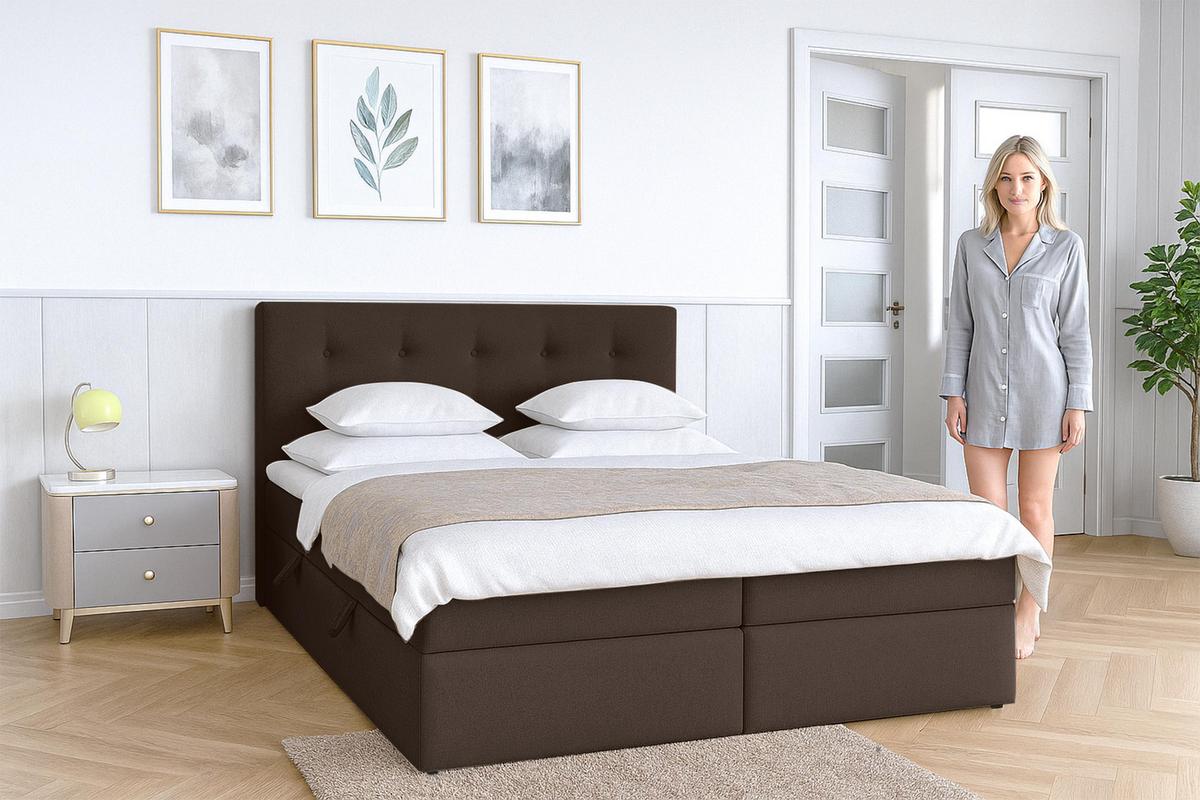 BOXBETT BAUNEI 160x200 cm mit Bettkasten und Matratze - Braun + TOPPER - Schwarz/Braun, Holz/Holzwerkstoff (160/200cm) - AX Living