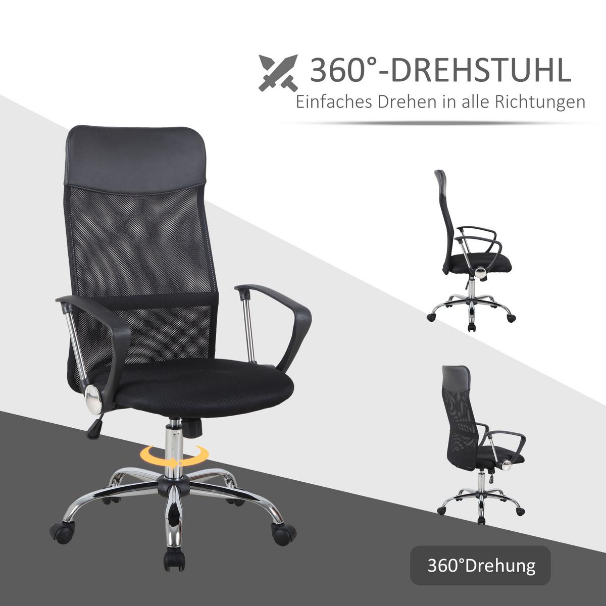 ERGONOMISCHER, Bürostuhl, Netz, Schwarz - Schwarz, Kunststoff (65/119/63cm) - HOMCOM