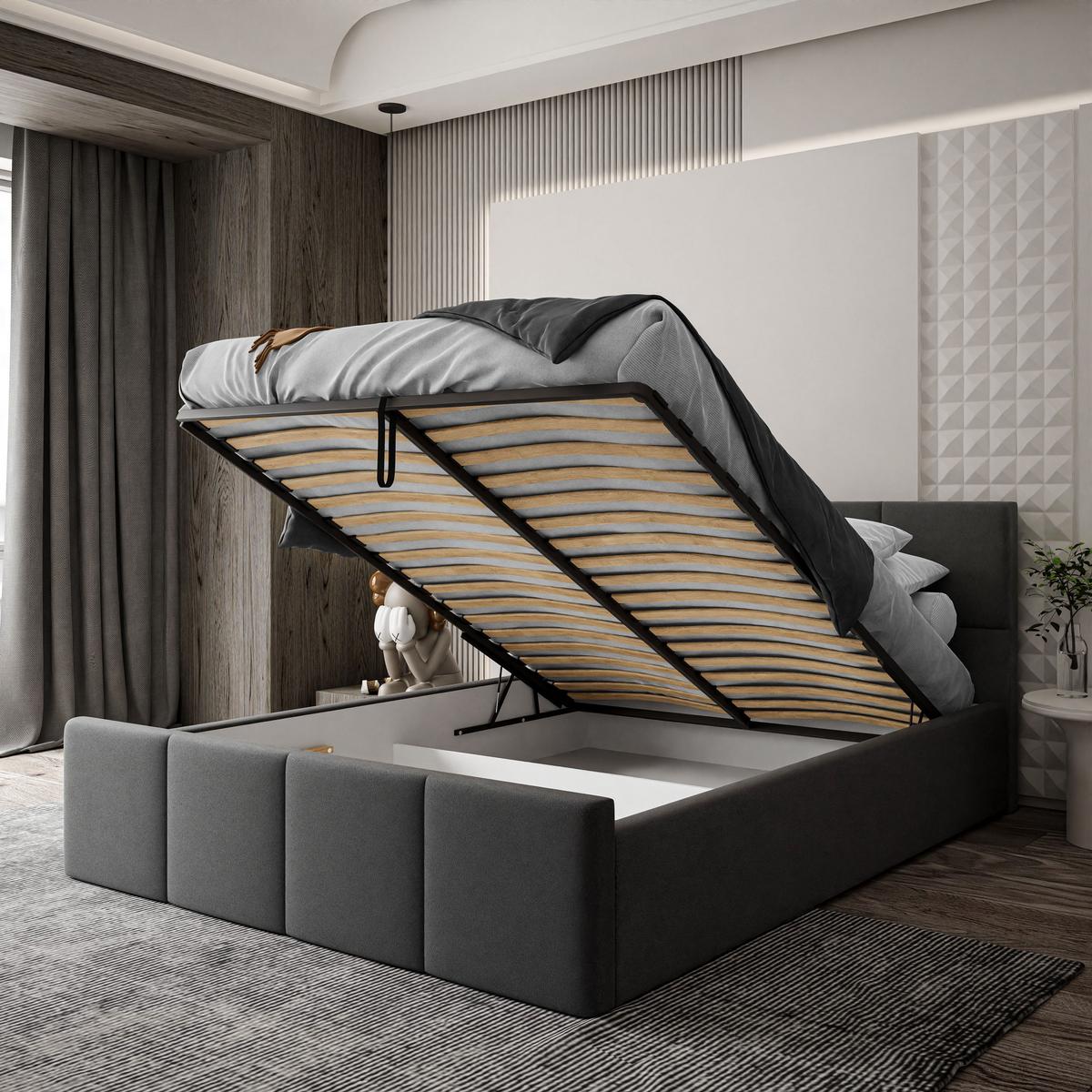 POLSTERBETT AVA 160x200 cm Jasmine 96, 34 Holzlatten, Kopfteil 91 cm - Grau, Textil (160/200cm) - Lookway