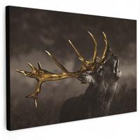 LEINWANDBILD Rotwild - Schwarz - Gold Wohnzimmer Groß 120x80 cm - Braun, Textil (120/80cm) - MuchoWow