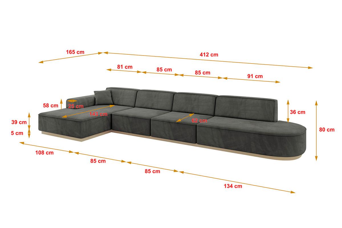 ECKSOFA Ottomane Links IREA-L3 - 412x165x80 cm Ecru - Anthrazit, Holzwerkstoff/Textil (412/165cm) - ALTDECOR