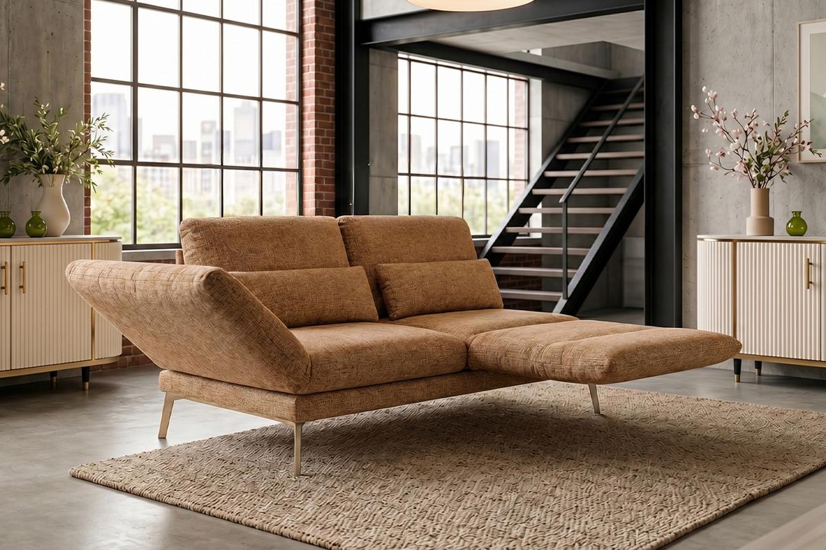 SOFA HOLLY Braun Flachgewebe - Braun, Textil/Metall (176/90/92cm) - KAWOLA