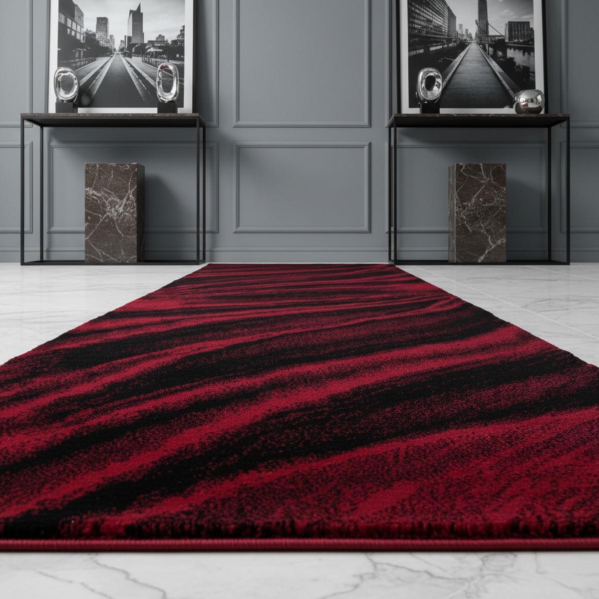 KURZFLORTEPPICH ASPEN, mit abstraktem Wellenmuster, Rot, 80 x 300 cm - Rot, Textil (80/300cm) - KADIMA DESIGN