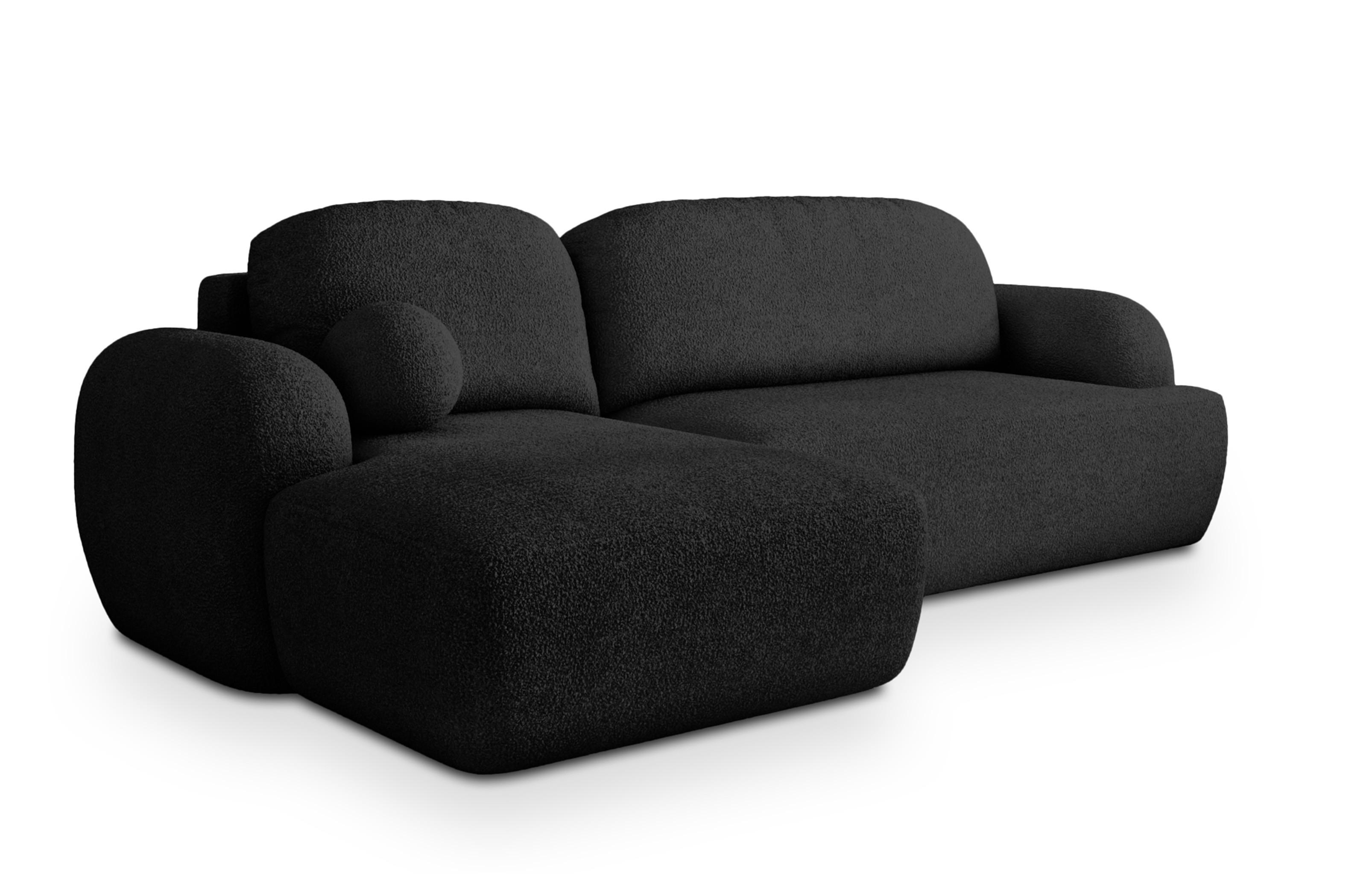 ECKSOFA MODENZA N L-S Schwarz Boucle-Stoff mit Schlaffunktion - Schwarz, Holz/Kunststoff (266/148cm) - MASSENO