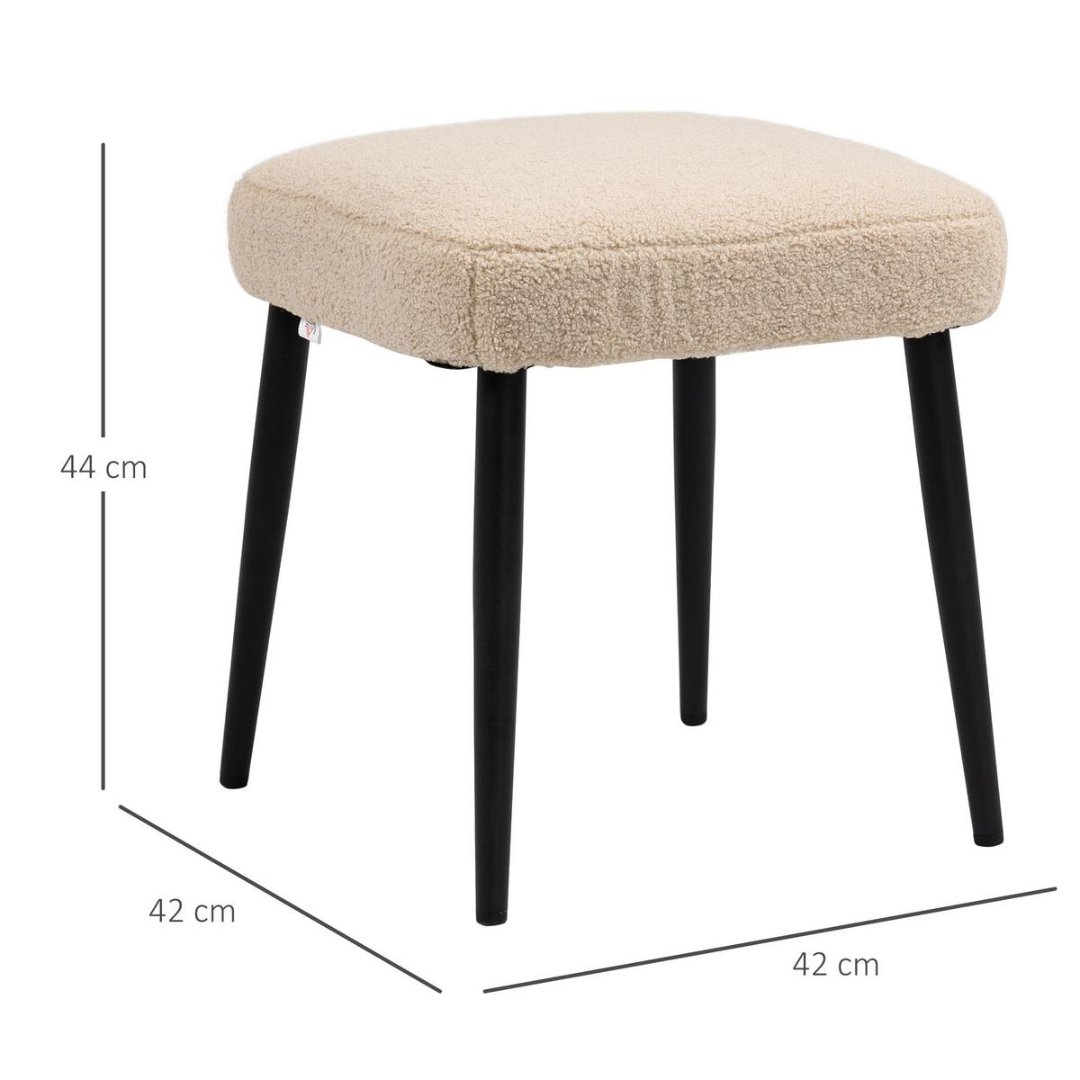 FUSSHOCKER Sitzhocker Quadratischer Schminkhocker mit Kaschmir-Optik, Stahlbeine - Beige, Kunststoff (42/44/42cm) - HOMCOM