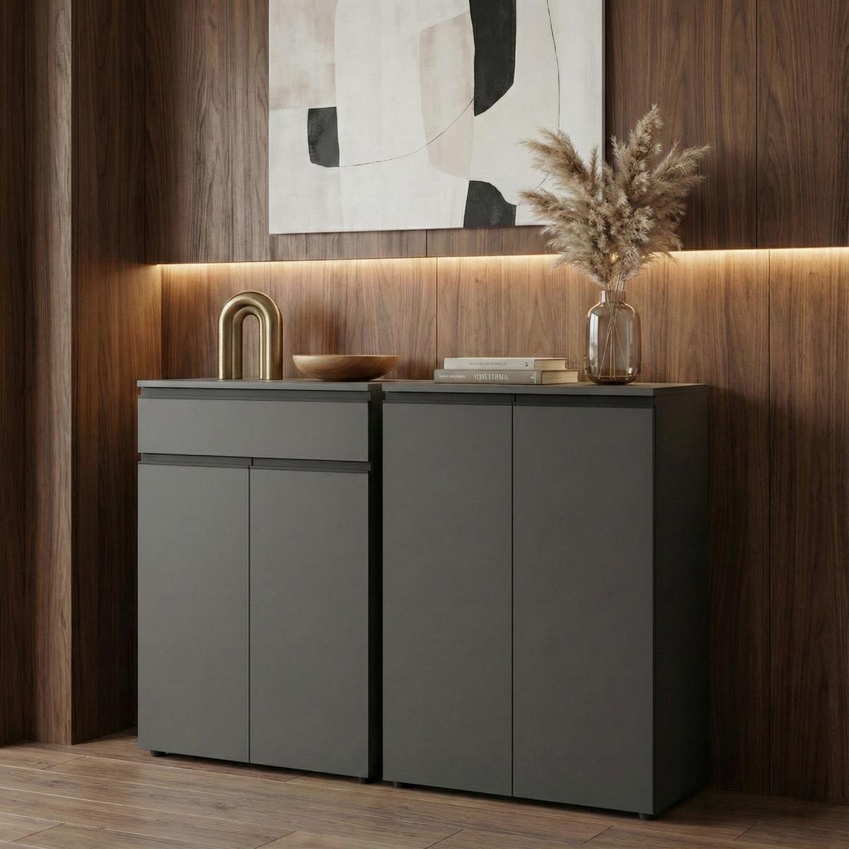 AKTENSCHRANK 2-türig Soft-Close, 3 Ordnerhöhen 81x120x40 cm Graphit - Schwarz, Holzwerkstoff (81/120/40cm) - KADIMA DESIGN