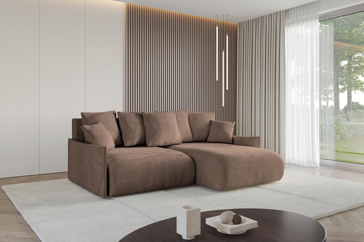 ECKSOFA Ottomane rechts ONESK-L -v1 216x177x72 Braun Velours - Braun, Holzwerkstoff/Kunststoff (177/216cm) - ALTDECOR