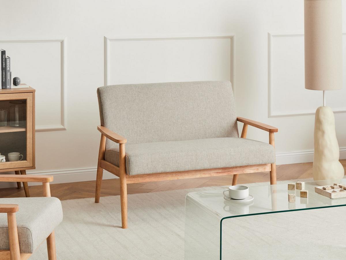 SOFA 2-Sitzer Hellbraun/Grau Esrum - Hellbraun/Grau, Holz/Textil (111/79/72cm) - Beliani