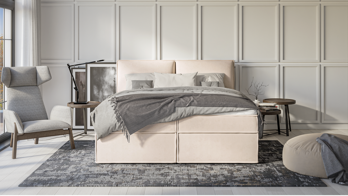 BOXBETT Eclipse 180/200 cm Beige Luxusmicrofaser - Beige/Schwarz, Holz/Kunststoff (180/200cm) - S-Style Möbel