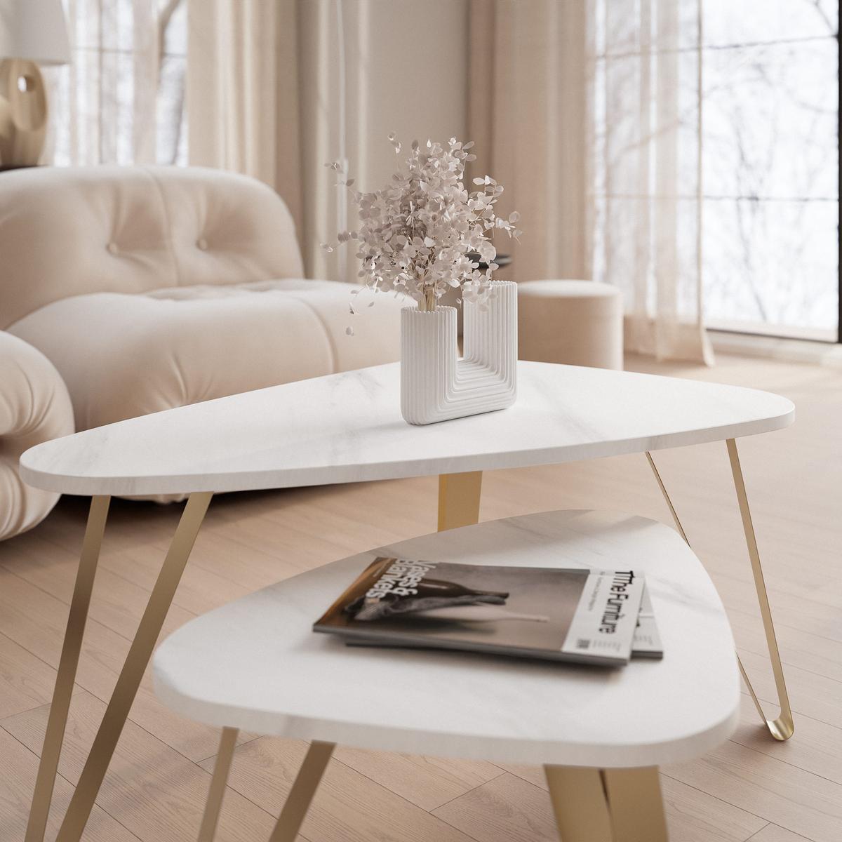 SATZTISCH NOA Stahlgestell, Freiform, Gold / Bianco Marmor - Perlmutt/Goldfarben, Holzwerkstoff/Metall (94/60/42cm) - Idohome