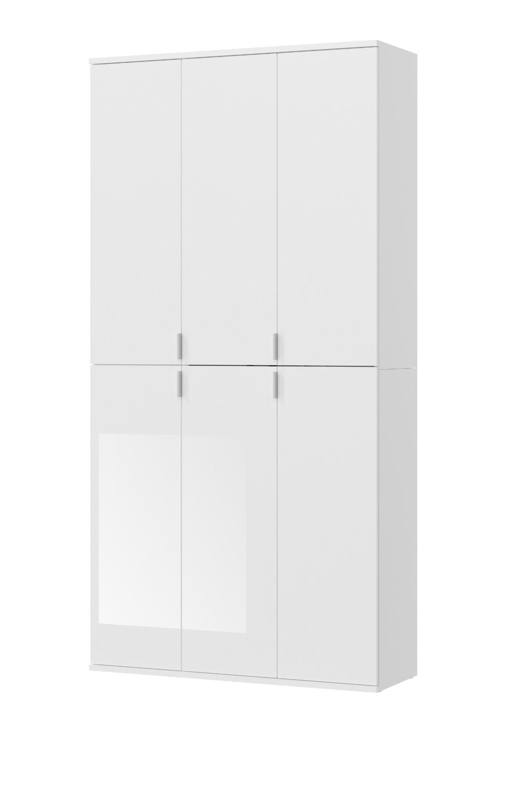SCHUHSCHRANK weiß Hochglanz 91 x 193 cm, Garderobenschrank 6 Türen, 15 Fächer - Weiß Hochglanz/Silberfarben, Holzwerkstoff/Kunststoff (91/193/34cm) - Inn.Furn