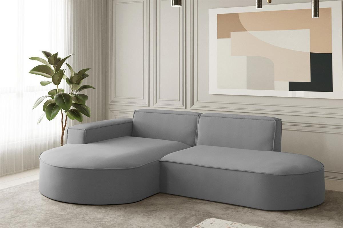 ECKSOFA Palma Xs Ottomane Opera Velvet - Grau, Holzwerkstoff/Textil (236/165cm) - Fun Möbel