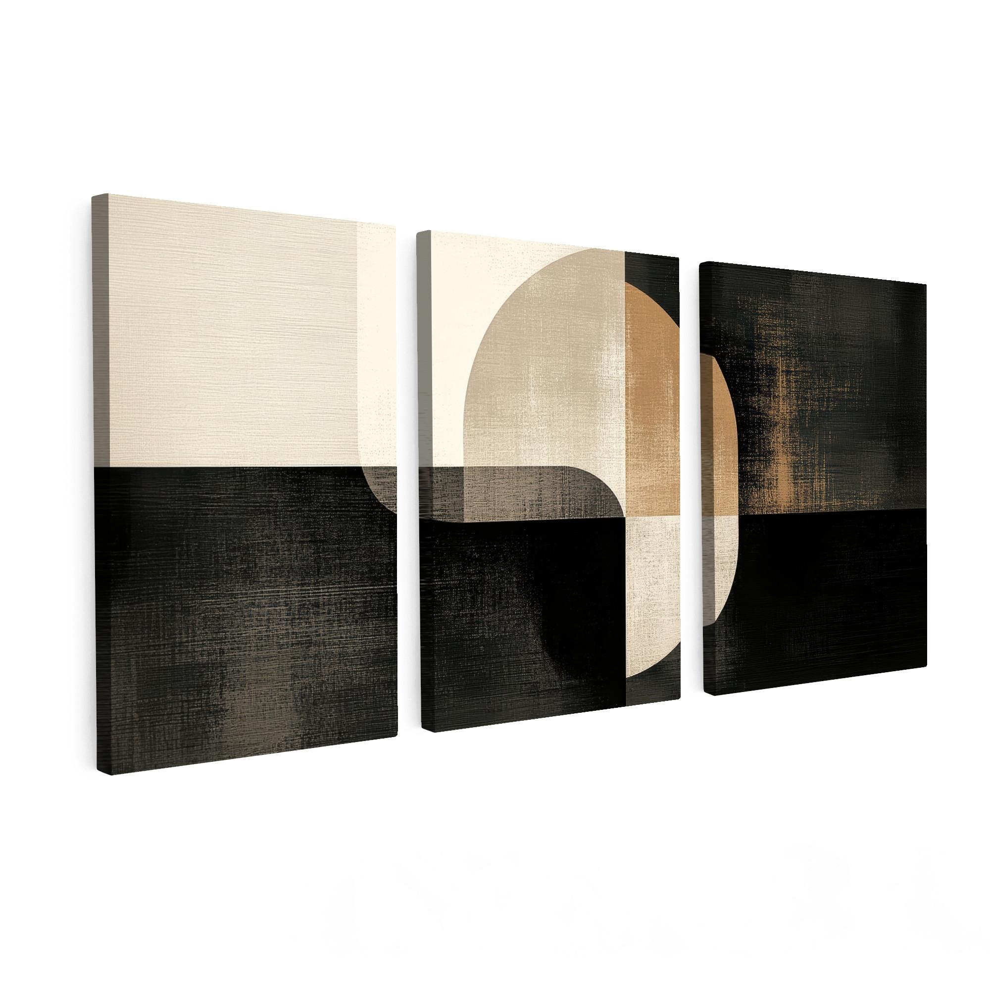 LEINWANDBILD 3er Set Formen - Abstrakt - Gold 240x120 cm - Schwarz, Textil (240/120cm) - MuchoWow