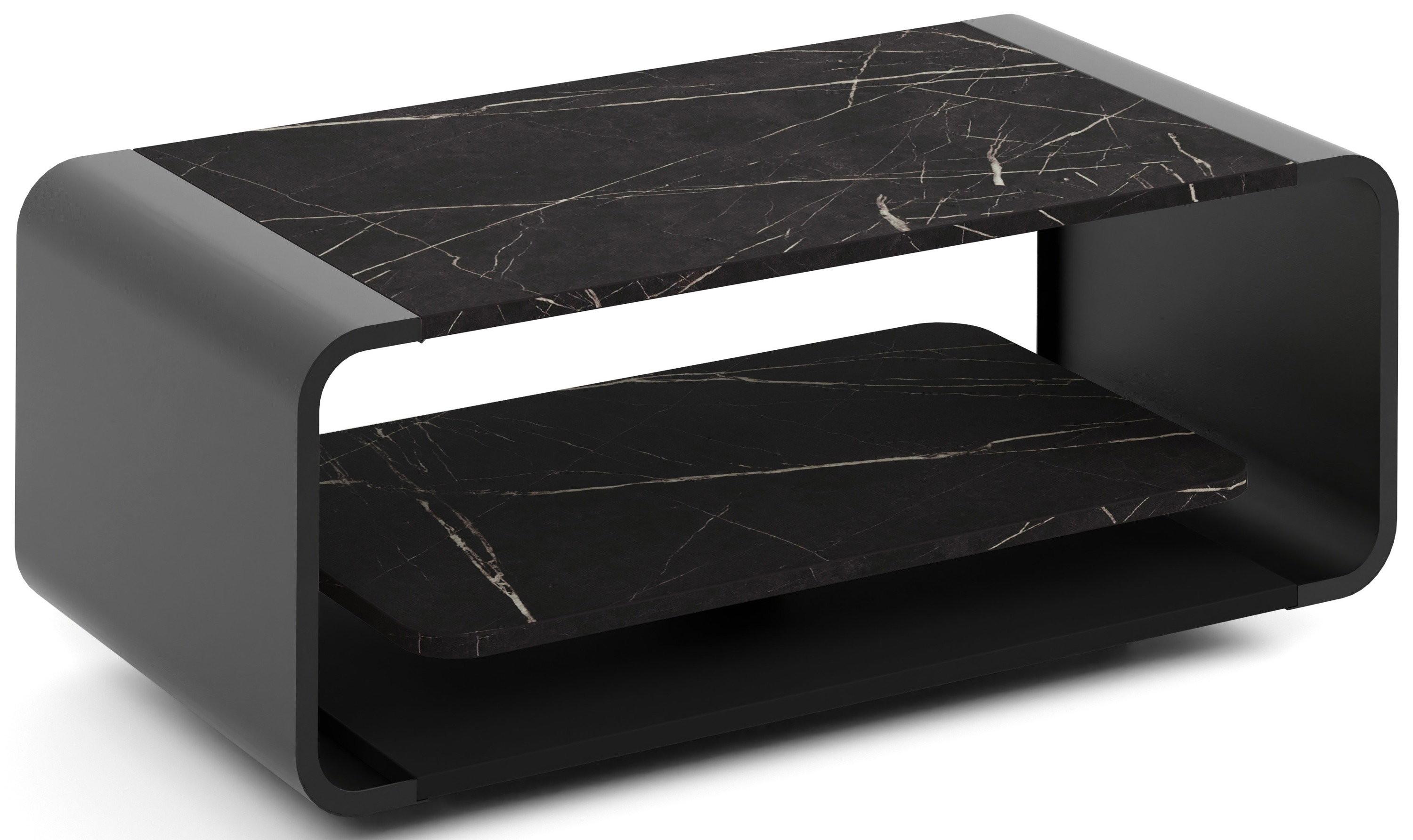 COUCHTISCH Sora in Schwarzer Marmor mit abgerundetem schwarzem Metallgestell 100/50/41 cm - Anthrazit/Schwarz, Holzwerkstoff (50/100/41cm) - WFL GROUP
