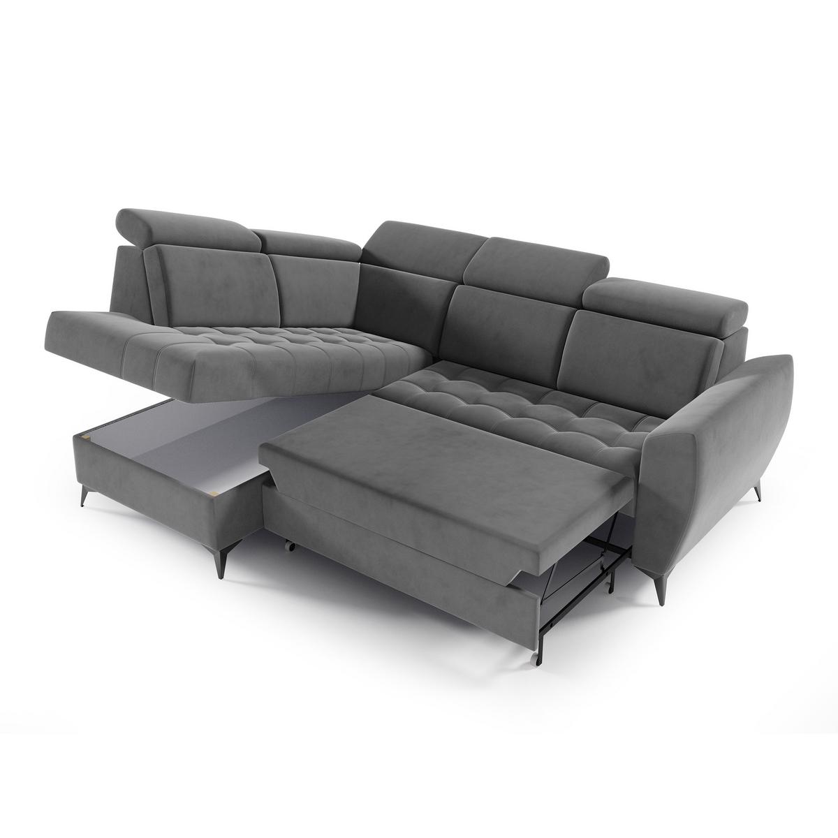 ECKSCHLAFSOFA Aurora II mit verstellbare Kopfstützen, Grau, links - Schwarz/Grau, Textil (266/204cm) - Beautysofa