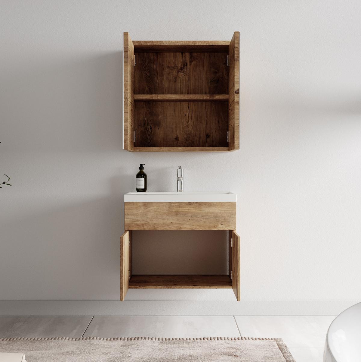 BADMÖBEL-SET Montreal 3 Teile Kastanien Eiche - 60 x 35 x 51 cm - Kastanienfarben/Eichefarben, Holz (60/53/35cm) - Badplaats