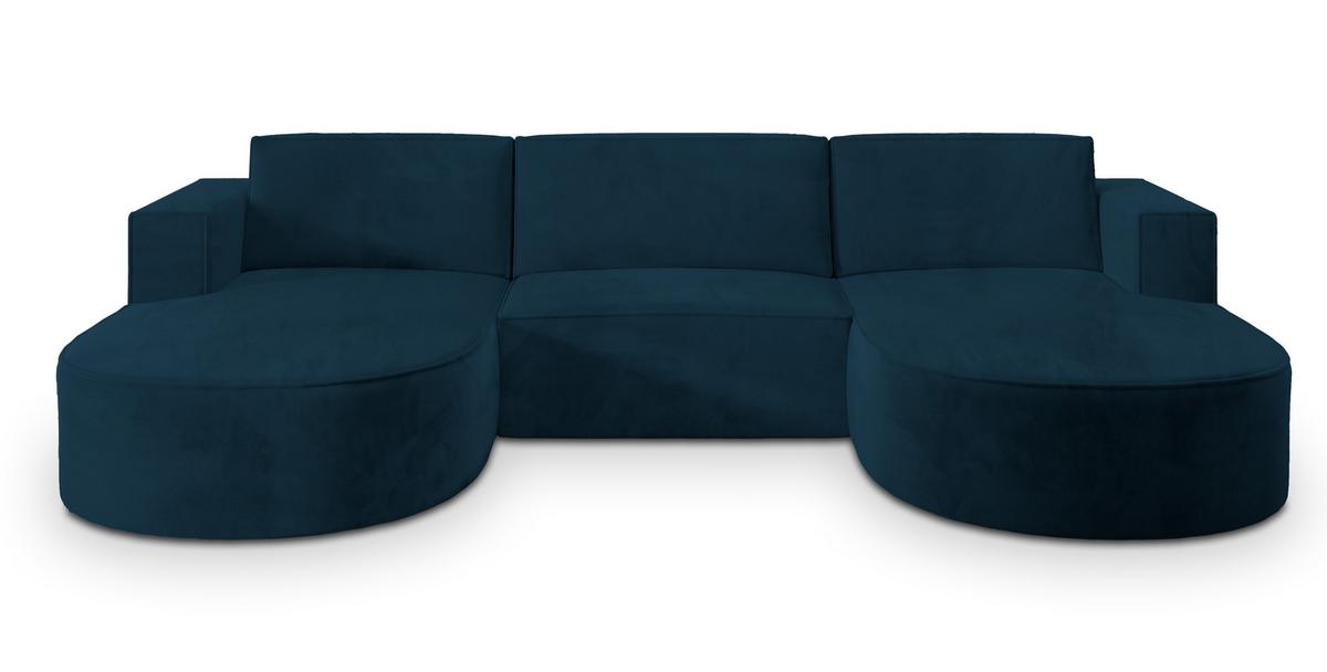 WOHNLANDSCHAFT VEZZO M Blau Velours-Stoff mit Schlaffunktion - Blau, Holz (347/85/174cm) - MASSENO