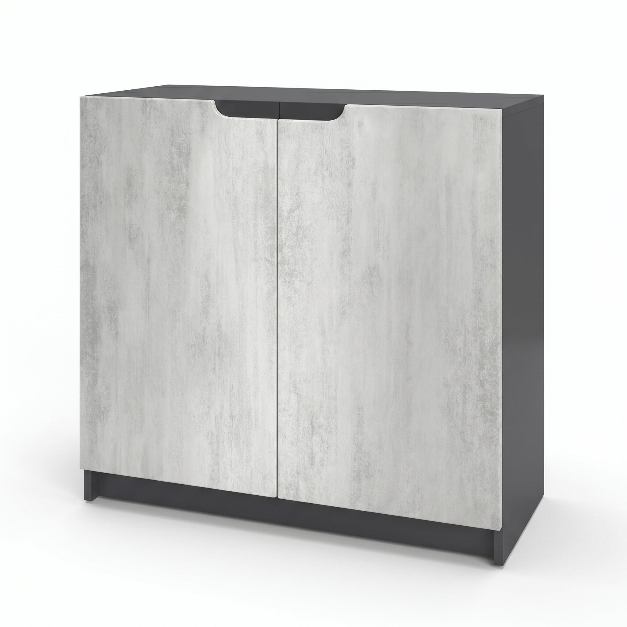 KOMMODE Logan Fronten in Beton Oxid Optik - Hellgrau, Holzwerkstoff (82/78/37cm) - Vladon