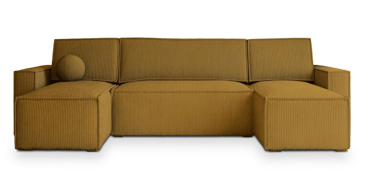 WOHNLANDSCHAFT PESANO P Gelb Kordstoff mit Schlaffunktion - Gelb/Grau, Holz/Kunststoff (306/85/140cm) - MASSENO