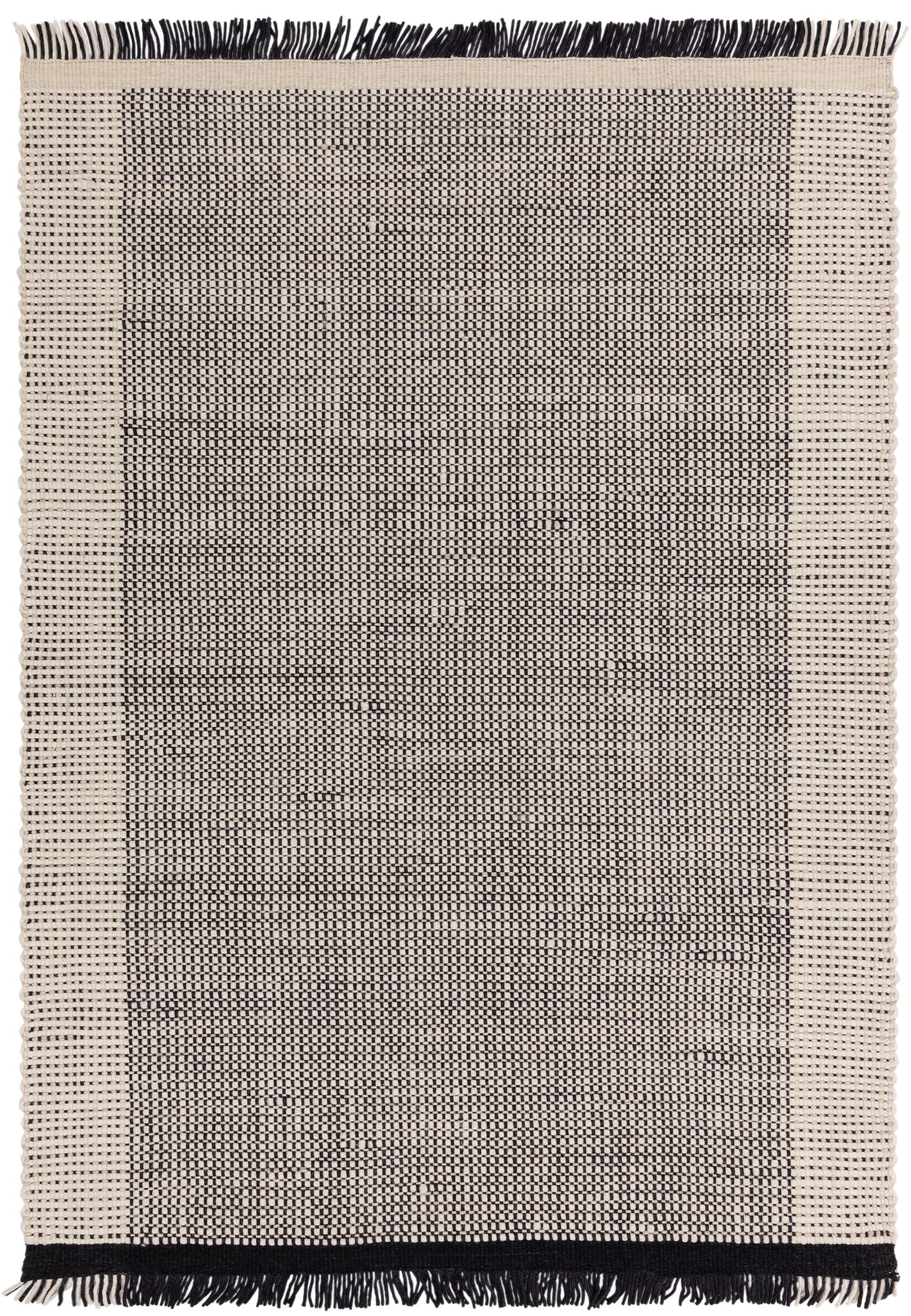 WOLLTEPPICH handgewebt mit Fransen PISA, geometrisch, Schwarz-Weiß, 160 x 230 cm - Grau, Textil (230/160cm) - KADIMA DESIGN