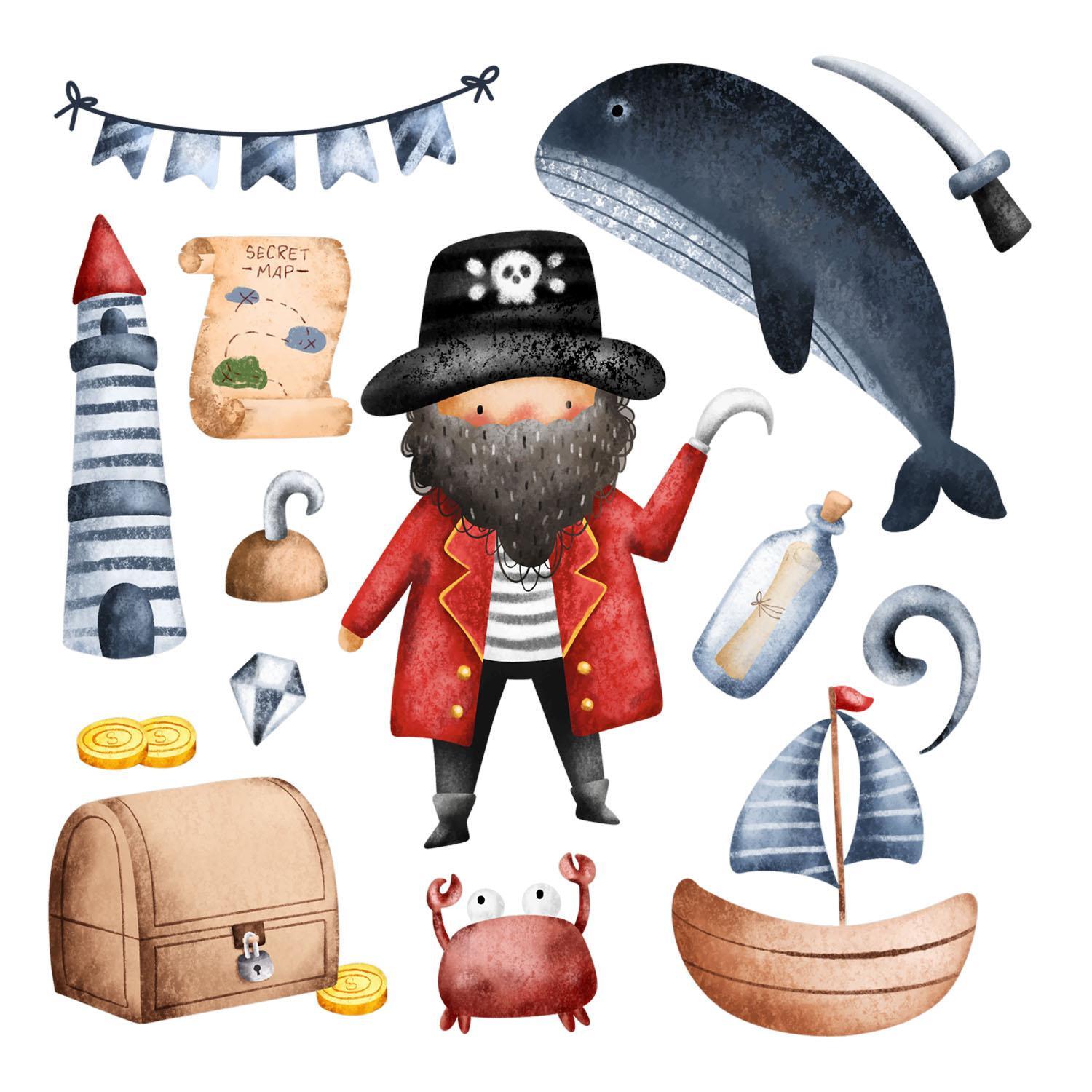 WANDAUFKLEBER 60x83cm - Piratenwelt - Multicolor, Kunststoff (60/83/0.1cm) - Wallfluent