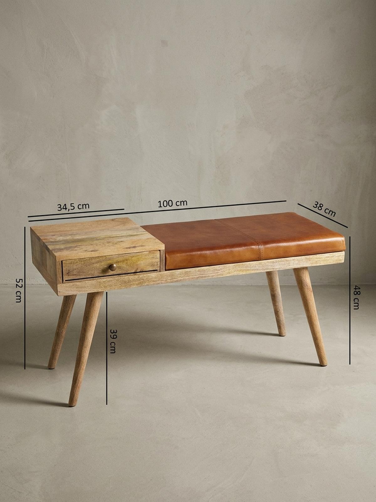 SITZBANK Retro Stil Stauraum Ziegenleder Bezug, Braun 100x38x52 cm - Braun, Leder/Holz (100/52/38cm) - KADIMA DESIGN