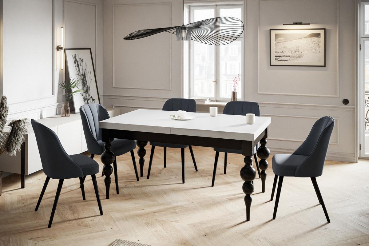 RECHTECKIGER Esszimmertisch LENA, ausziehbarer Tisch, Größe: 120-160X80X78,5 cm, Wohnzimmertisch Farbe: Schwarz, mit Tischbeinen in Farbe Schwarz - Schwarz/Weiß, Holzwerkstoff (120/80/79cm) - Alpi-Möbel