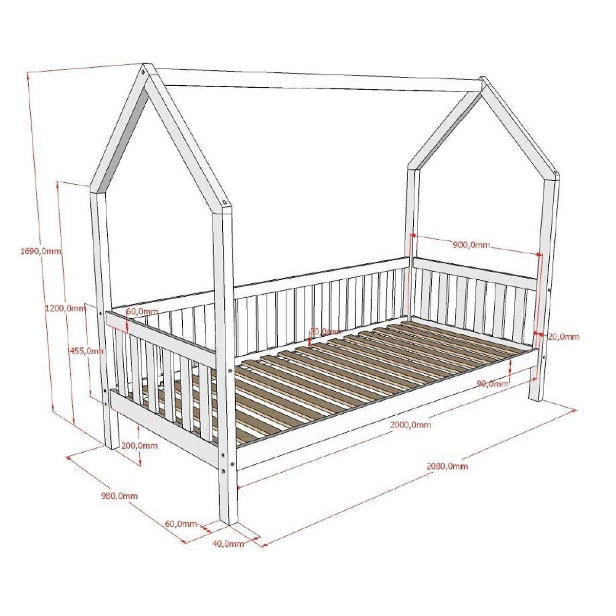 HAUSBETT Kandace 90x200 Kiefer massiv natur mit Dachaufbau - Kieferfarben, Holz (90/200cm) - 58aufmkessel