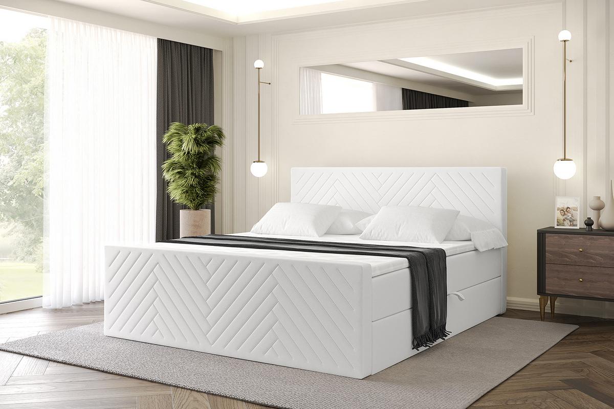 BOXBETT mit Matratze und Lattenrost - VEXA-Z - 160x200 - Weiß Kunstleder - Weiß, Holzwerkstoff (160/200cm) - ALTDECOR