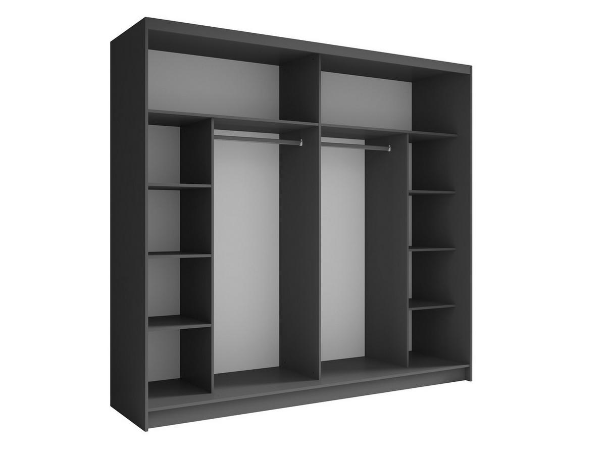 SCHWEBETÜRENSCHRANK SILVA 230/215/62cm 2-türig mit Spiegel Grau - Grau, Holzwerkstoff (230/215/62cm) - MASSENO