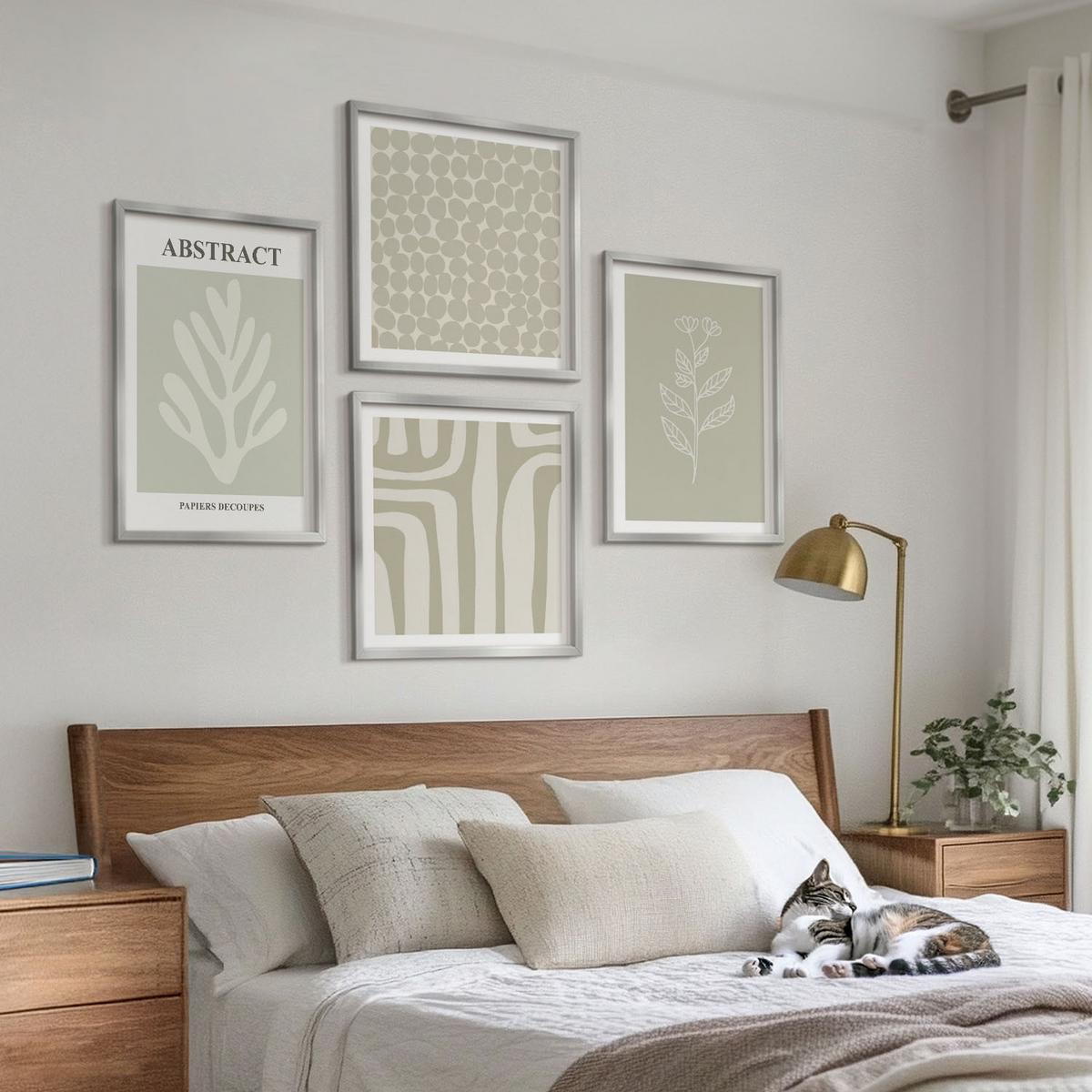 BILDER SET 4er Set - 50x50 cm & 40x60 cm Silberner Rahmen - Abstrakte Pflanzenmuster - Silberfarben, Kunststoff (50/50cm) - TULUP