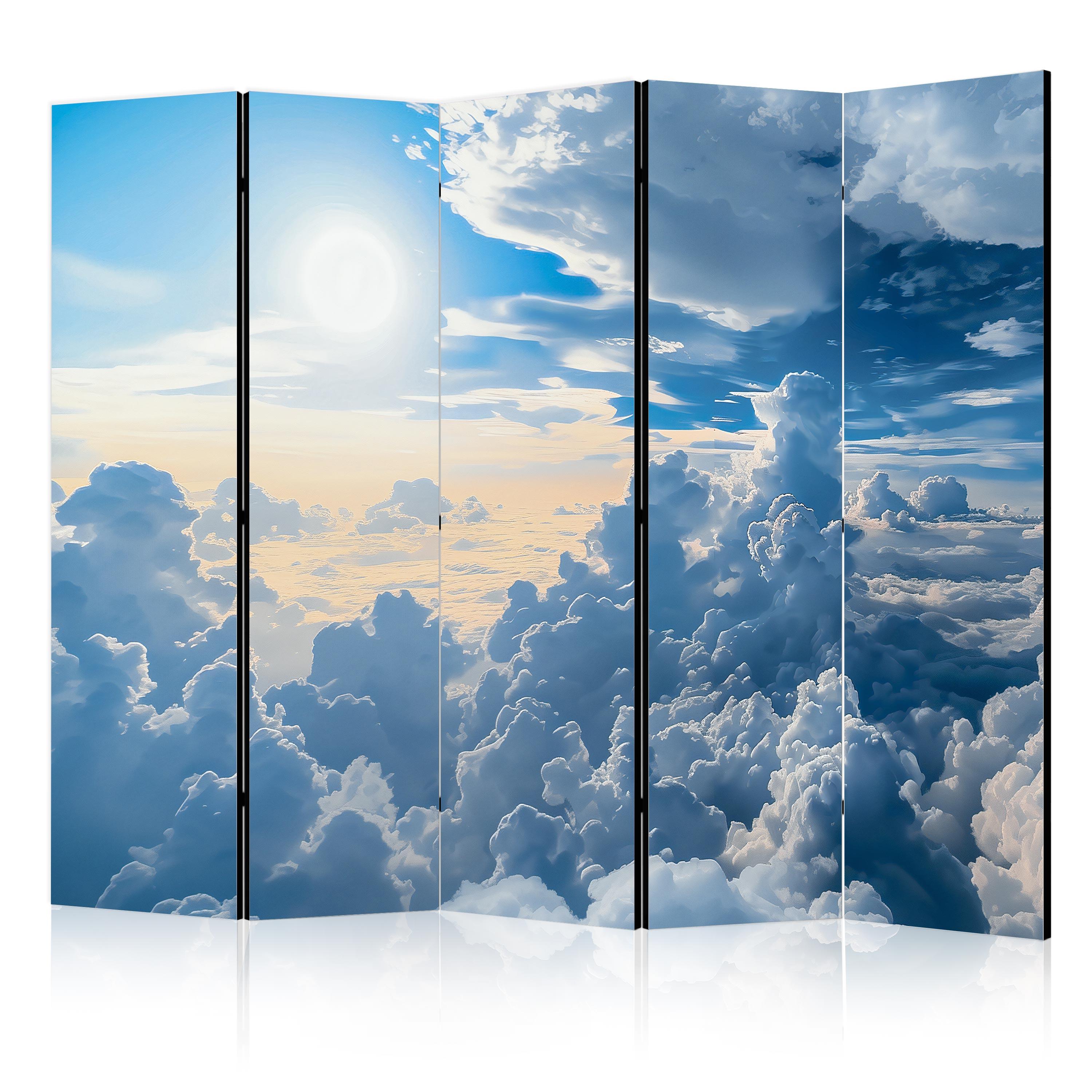 PARAVENT Beidseitig Bedruckter 5-tlg 225x172 cm Sonne Himmel und Wolken - Blau, Holz/Textil (225/172/3cm) - Muralo