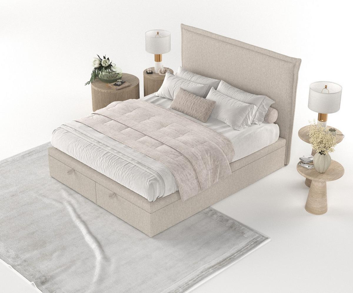 POLSTERBETT Eliot mit Stauraum 120/200 cm Hellbeige im Megan Stoff - Sandfarben/Schwarz, Holz/Holzwerkstoff (120/200cm) - AltaBeds
