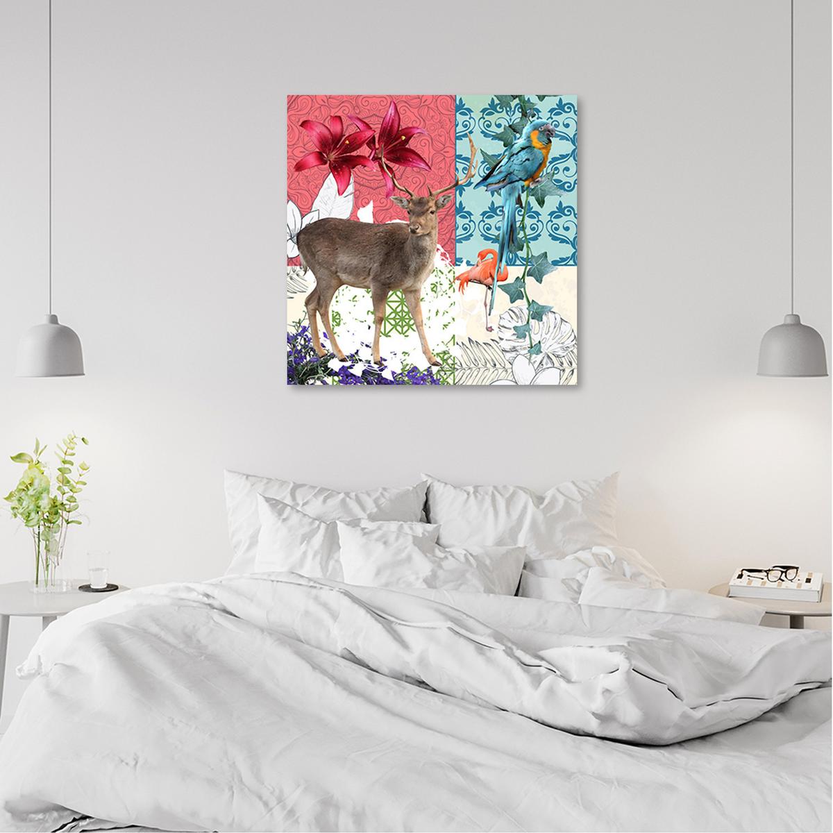 WANDBILD tiere pop art collage - Multicolor, Textil (50/50cm) - Feeby