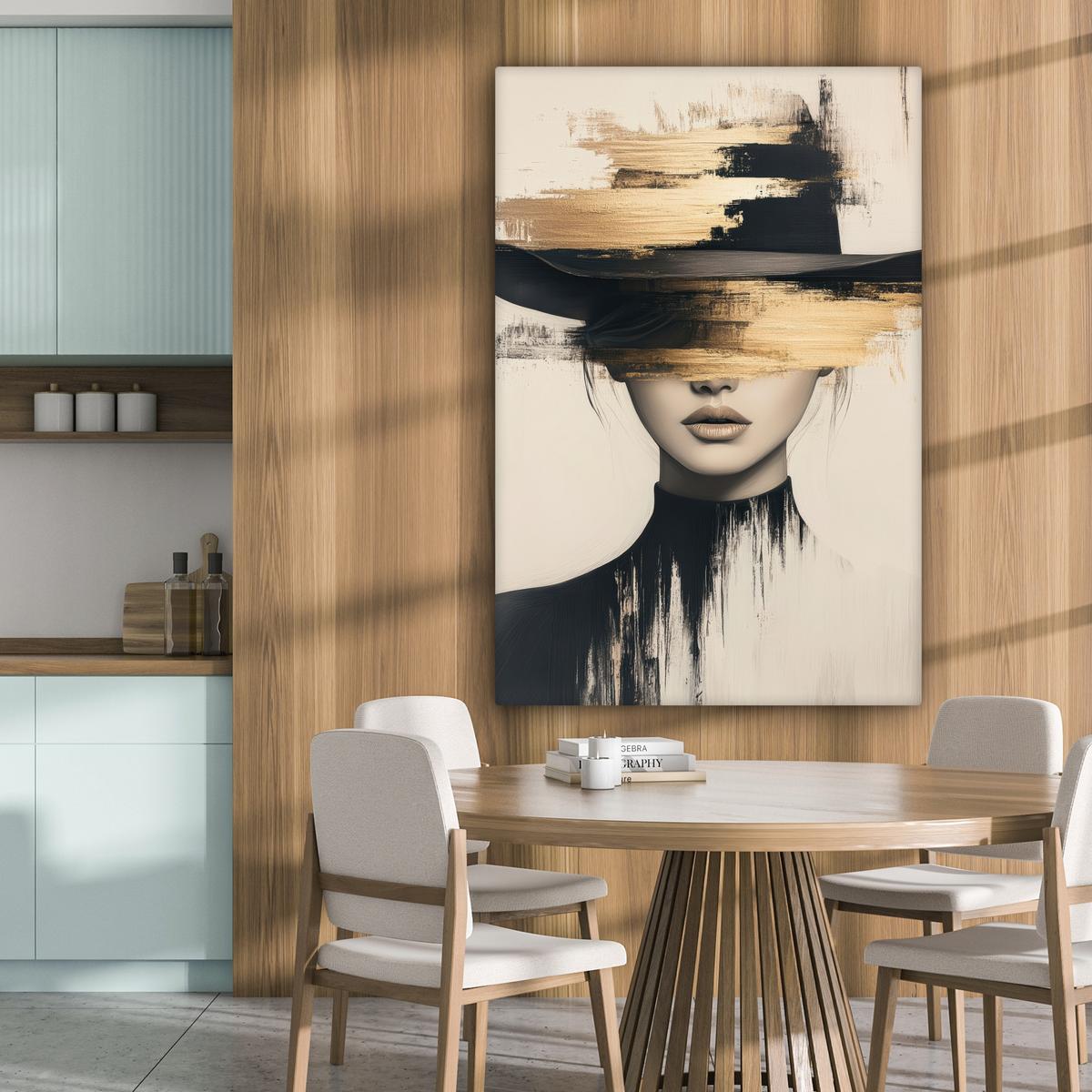 LEINWANDBILD Frau - Hut - Farbe Deko XXL 80x120 cm - Goldfarben, Textil (80/120cm) - MuchoWow