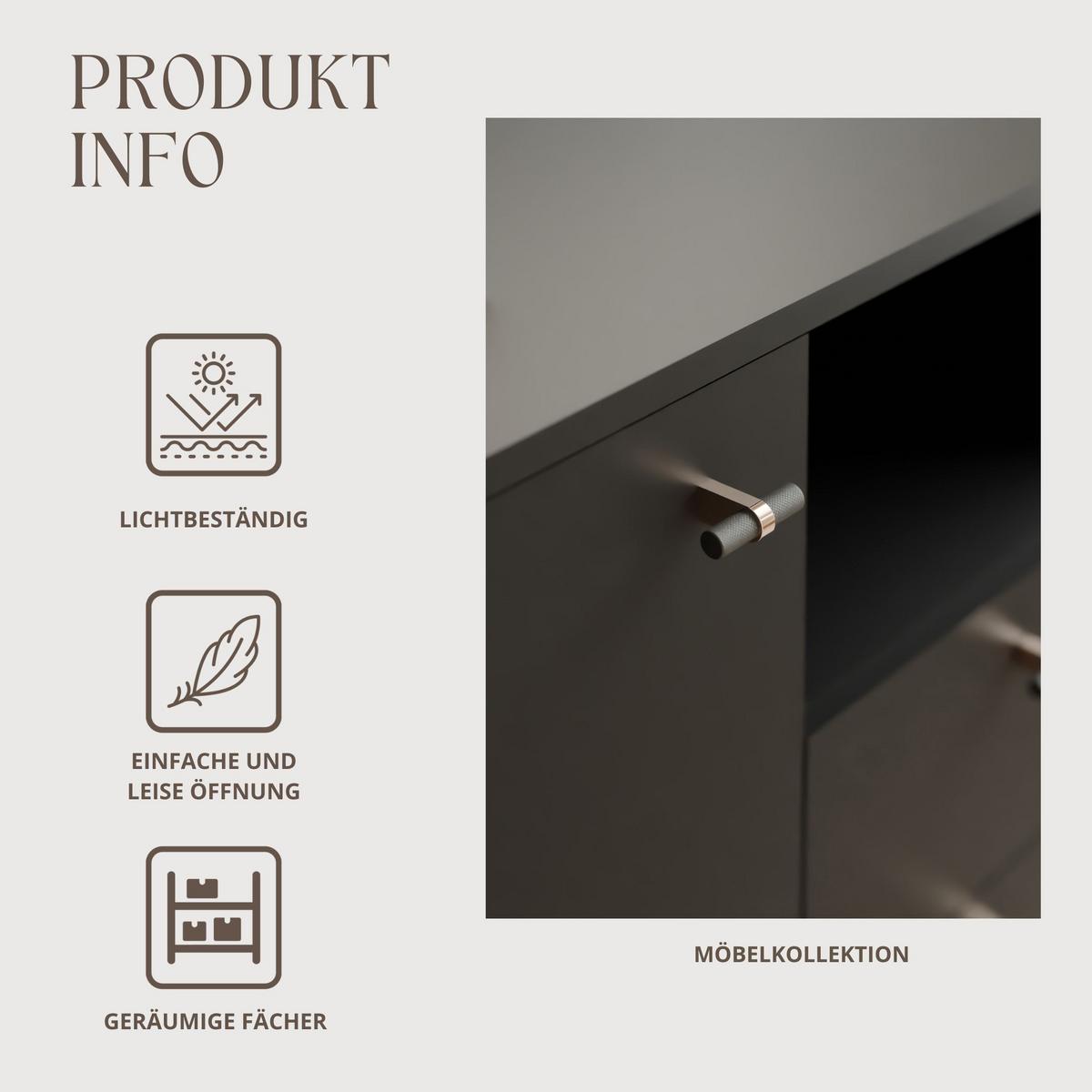 KOMMODE geriffelt, mit Fach, Schwarz - Schwarz, Holzwerkstoff (150/81/40cm) - Idohome