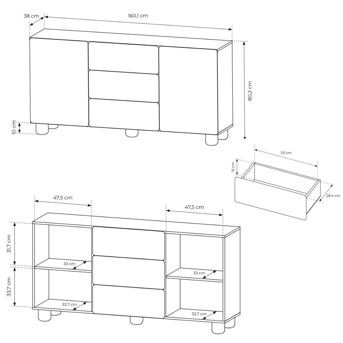 SIDEBOARD Lomo 160 cm - Eichefarben, Holz/Holzwerkstoff (160.1/80.2/38cm) - Selsey