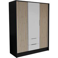 DREHTÜRENSCHRANK Nero 150/51/200 cm mit Lamellen schwarz+weiß - Schwarz/Weiß, Holzwerkstoff (150/200/51cm) - Beautysofa