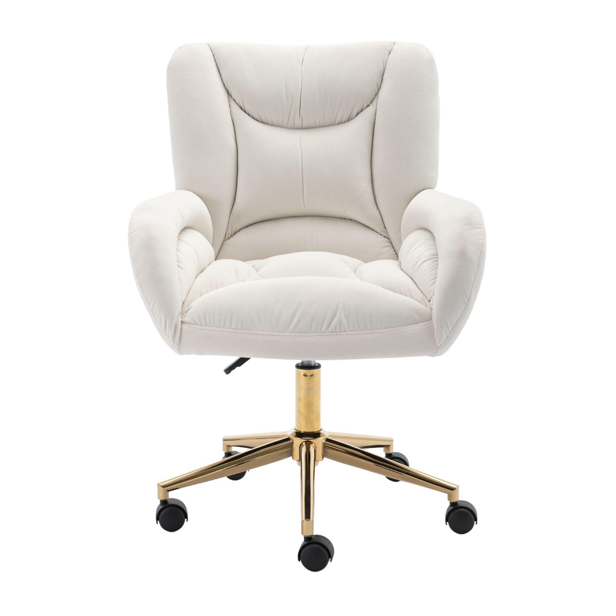 BÜROSTUHL Samt Höhenverstellbar Goldene Beine - Creme, Textil (64/92.5/62cm) - Urban Meuble