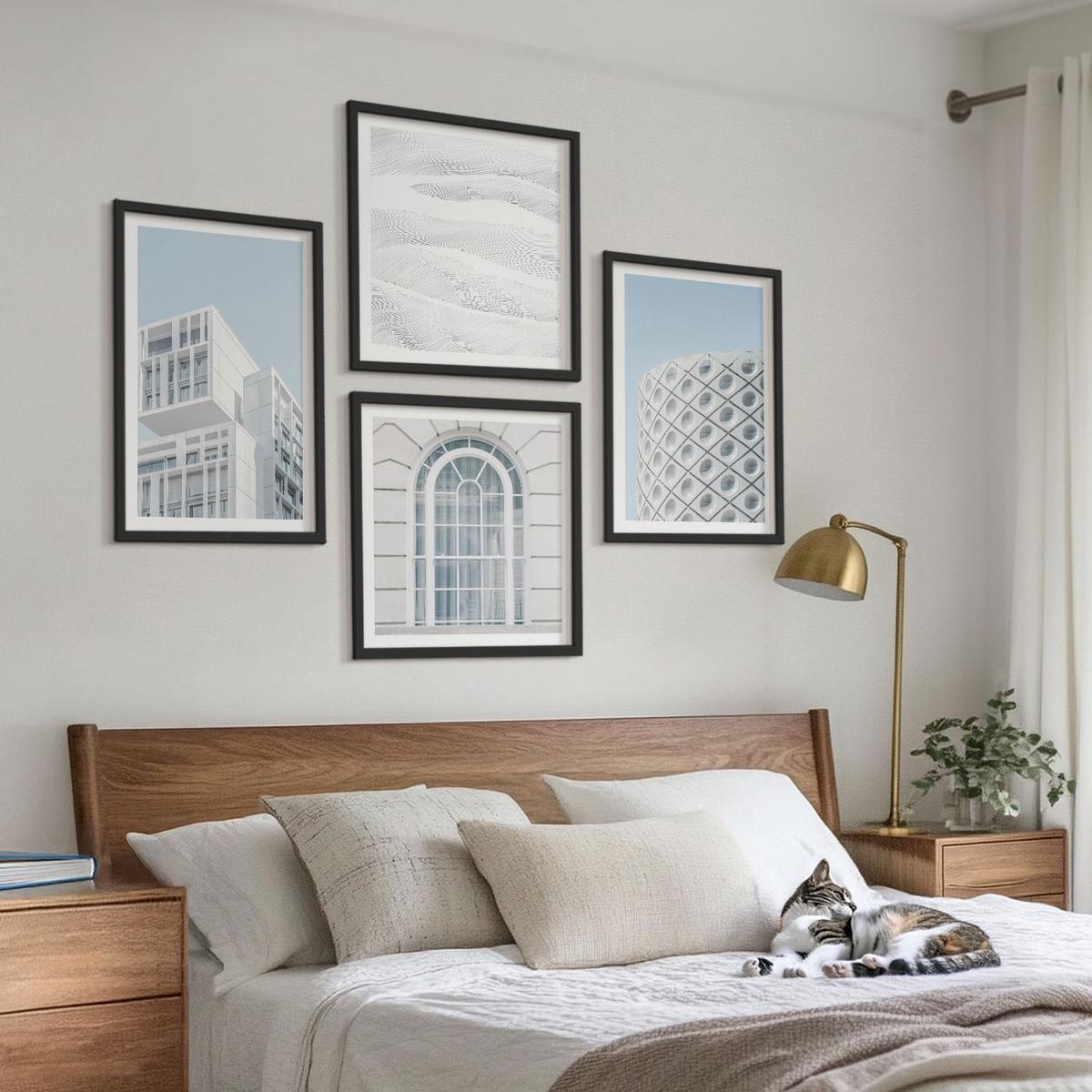 BILDER SET 4er Set - 50x50 cm & 40x60 cm Schwarzer Rahmen - Moderne Architekturgeometrie - Schwarz, Kunststoff (50/50cm) - TULUP