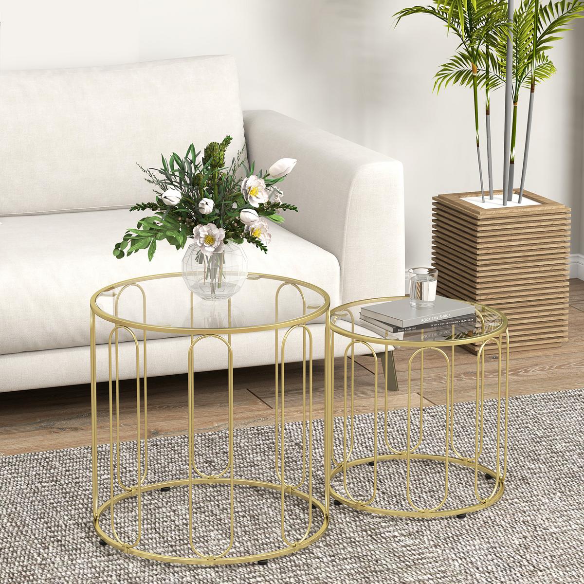 COUCHTISCH-SET 2er Set Metall Glas Gold - Goldfarben, Metall (50/50/50cm) - HOMCOM