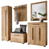 GARDEROBEN-SET Evoke Eiche 6-teilig 230 cm, Flurgarderobe mit Soft-Close - Dunkelgrau/Eichefarben, Glas/Holzwerkstoff (230/200/40cm) - Furn.Design