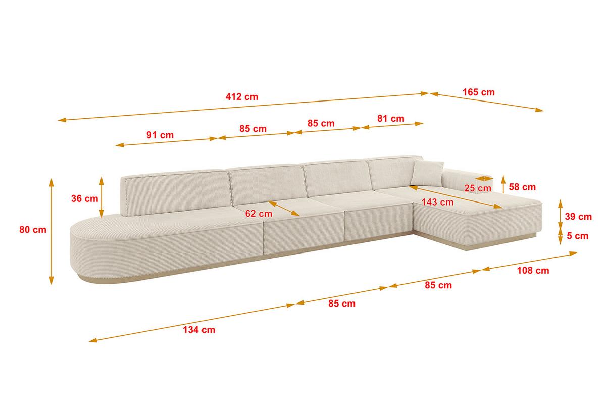 ECKSOFA Ottomane Rechts IREA-L3 - 412x165x80 cm Beige - Beige, Holzwerkstoff/Textil (412/165cm) - ALTDECOR