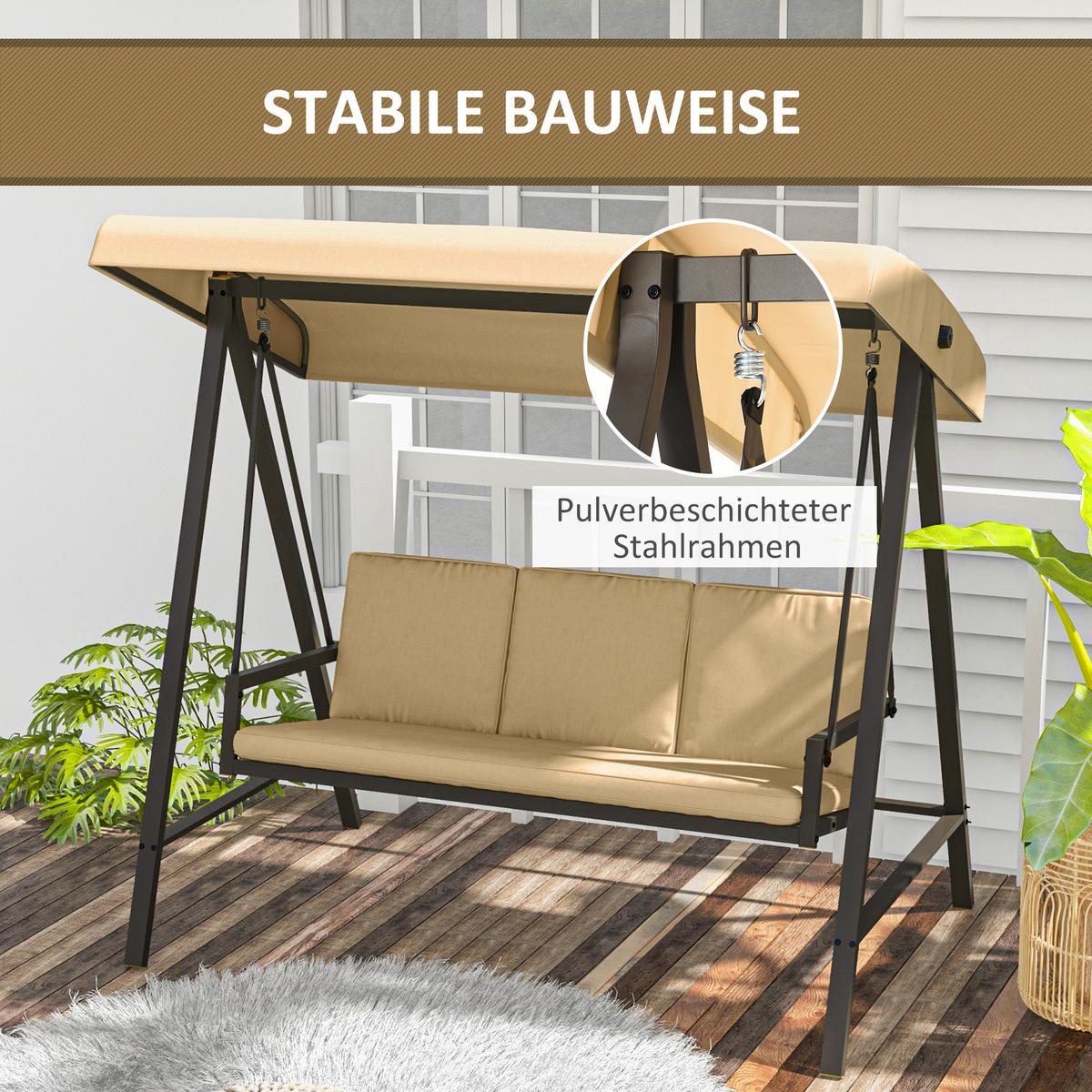 HOLLYWOODSCHAUKEL, 3-Sitzer, Beige, 200 x 125 x 175 cm - Beige, Kunststoff (125/175/200cm) - Outsunny