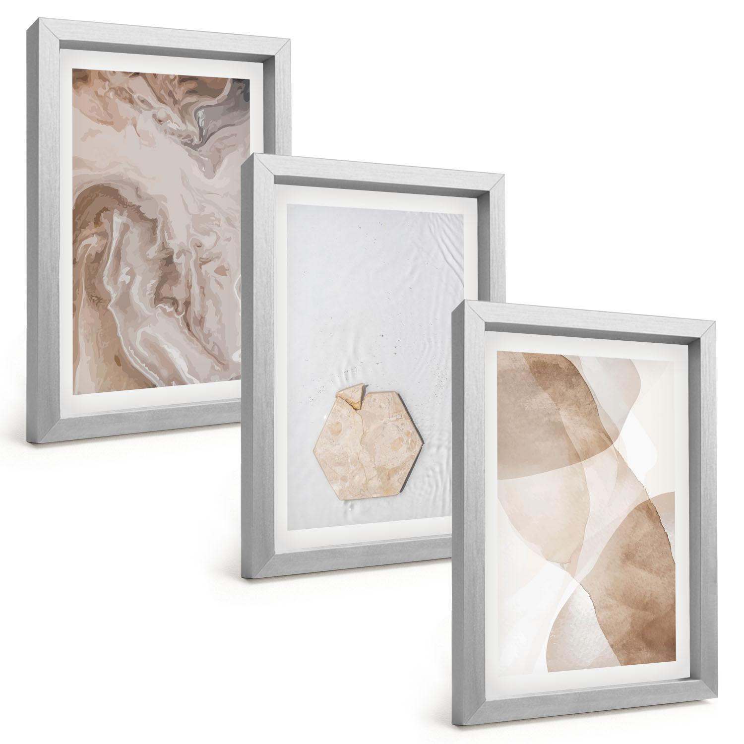 BILDER SET 3er Set - 20x30 cm Silberner Rahmen - Designerabstraktion der Natur - Silberfarben, Kunststoff (20/30cm) - TULUP